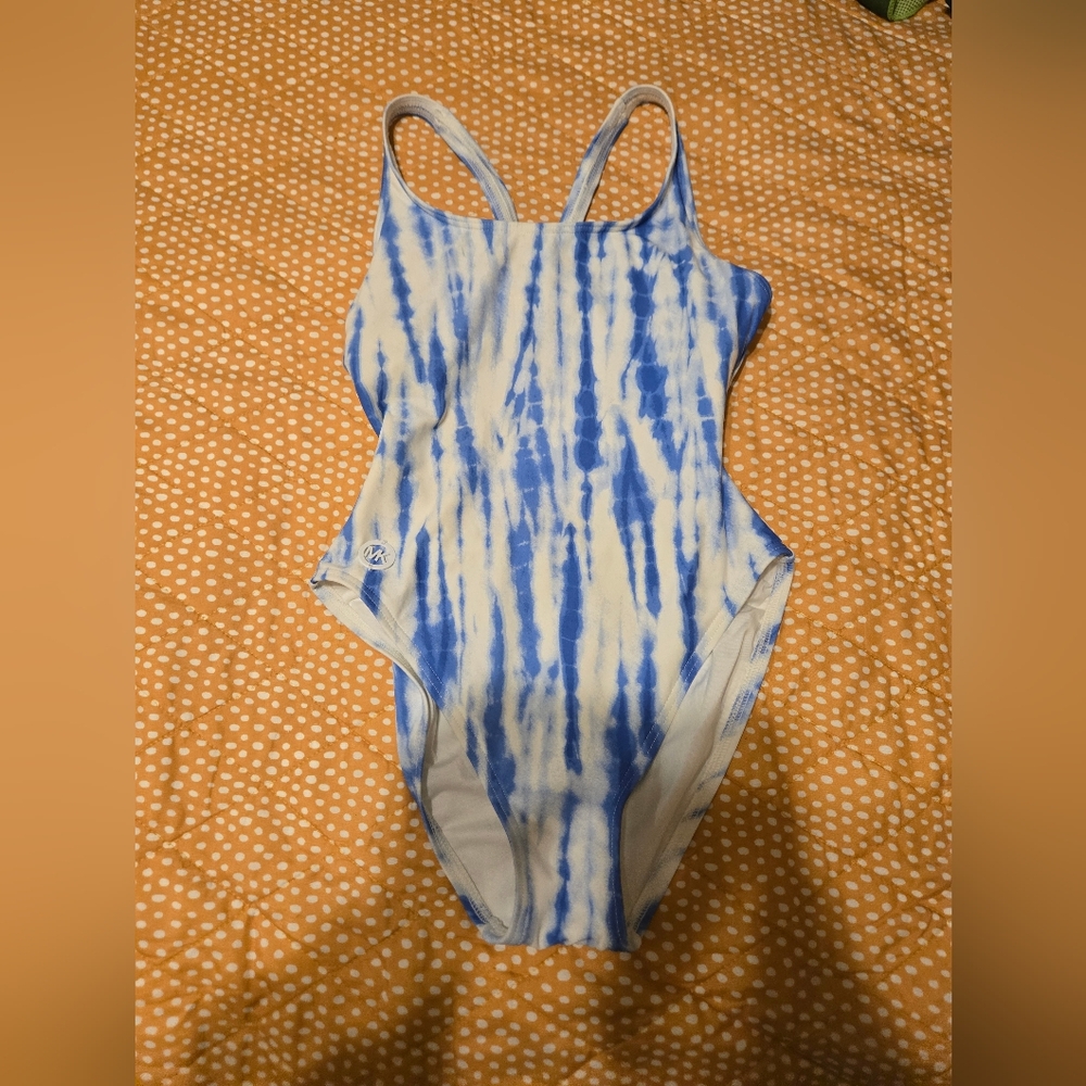 MICHAEL KORS Swimsuit 4 One Piece Tie Dye Open Back Cutout Blue